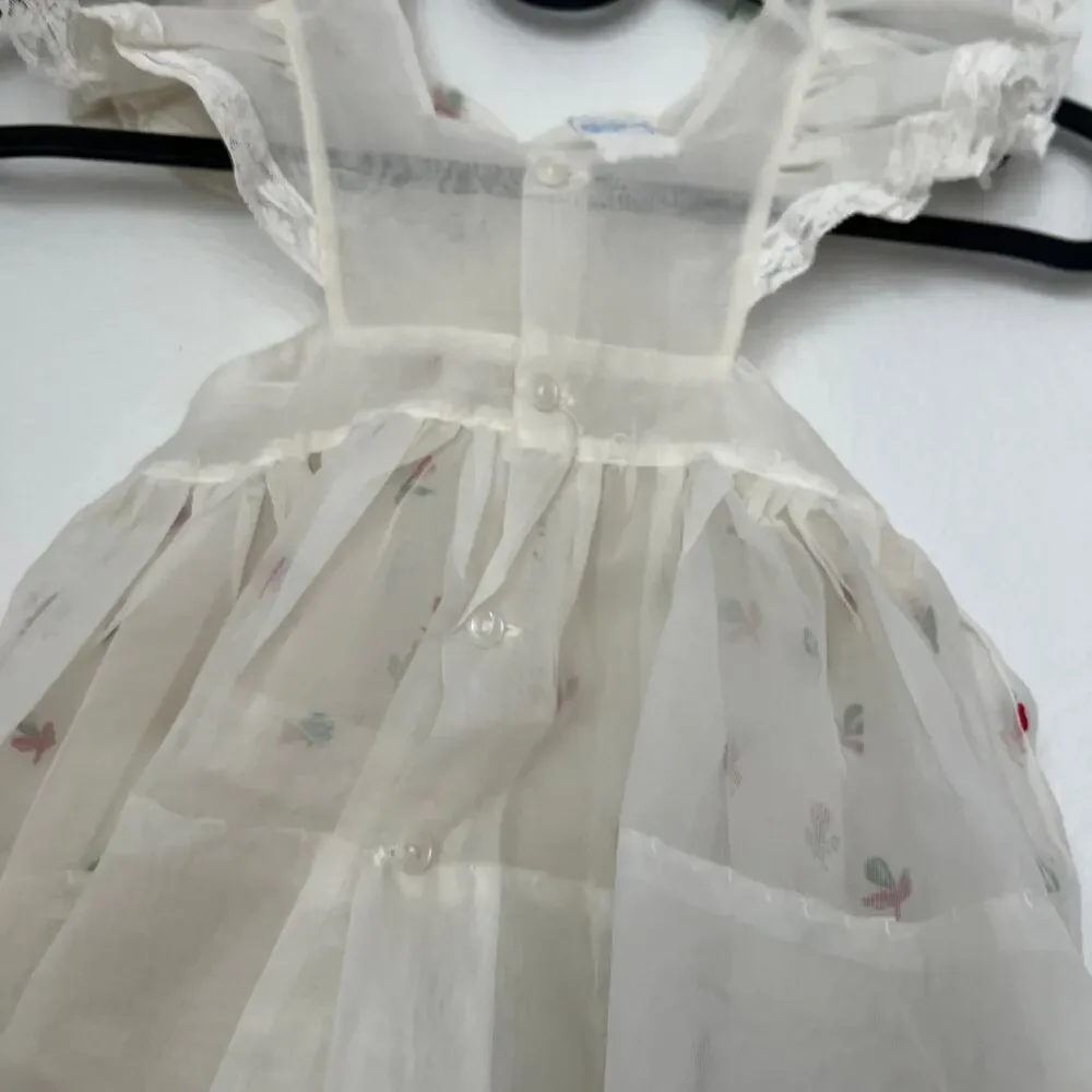 Vintage A BayBee Off White Red Cherry Frock Airy Cottagecore Fairy-tale Chic